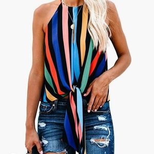 Multi-stripe, tie front tank, NEVER WORN